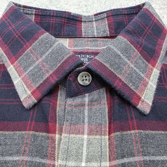 UNTUCKit Shirt Mens Large Red Navy Plaid Alentejo Slim Fit Cotton Button Down - Picture 12 of 16